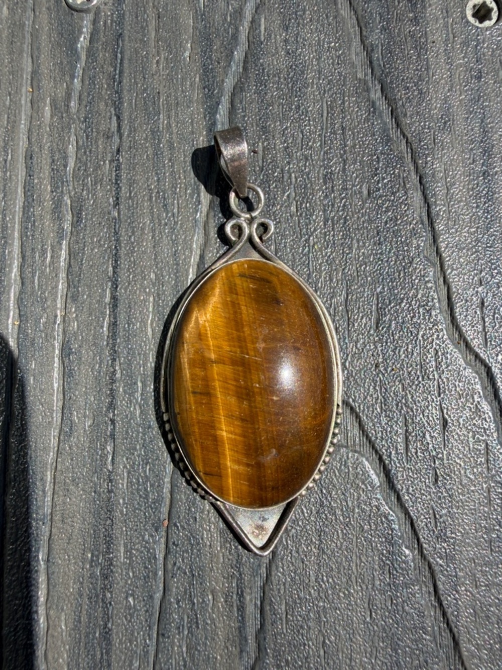 Large Tiger's Eye Oval Sterling Silver .925 Pendant